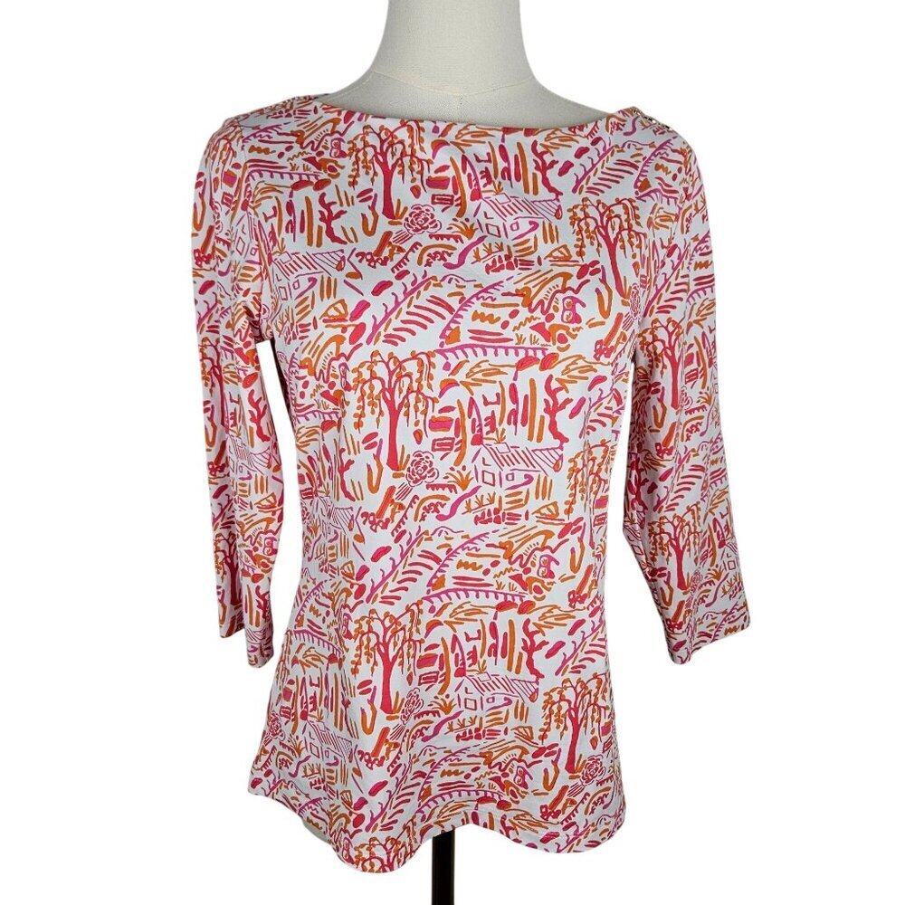 J.‎ McLaughlin Top Small Catalina Cloth Pink Orange Village Print Career